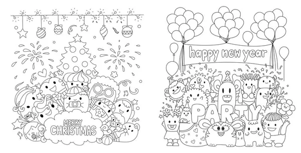 Monstruos Lindos Fiesta Navidad Año Nuevo Para Tarjetas Libro Para — Vector de stock