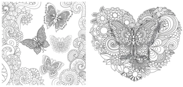 Hermosas Mariposas Volando Selva Floral Forma Diseño Conjunto Floral Para — Archivo Imágenes Vectoriales