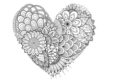 Flowers,leafs in hearted shape for print and adult coloring book,coloring page, colouring picture and other design element.Vector illustration clipart