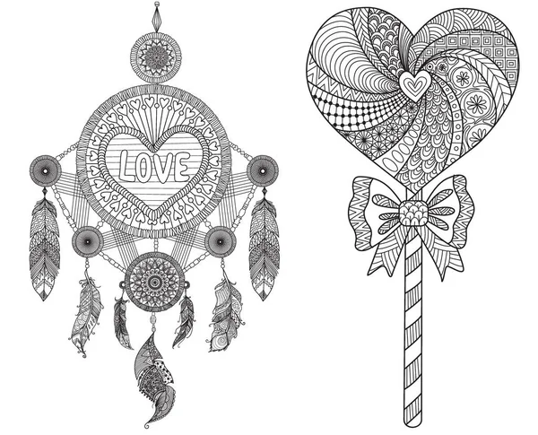 Dream Catcher Lollipop Valentines Cards Coloring Book Coloring Page Colouring — Διανυσματικό Αρχείο