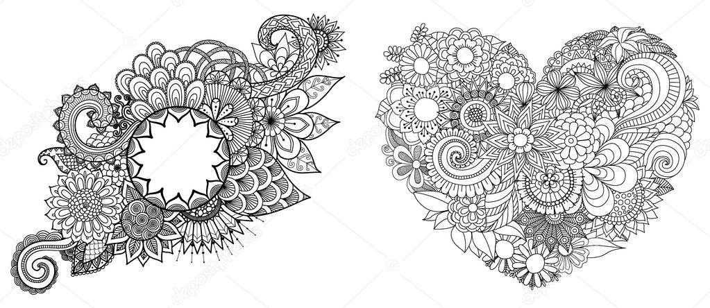 Beautiful flowers set for cards,adult coloring book,coloring page,engraving and other design element. Vector illustration