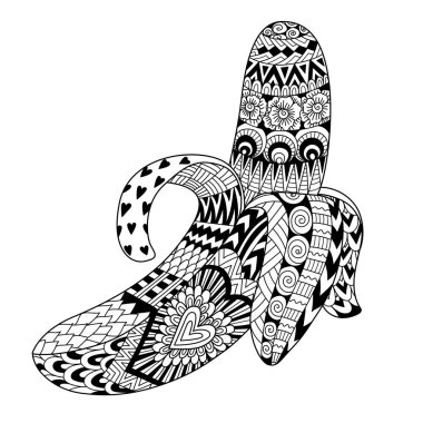 Beyaz arka planda izole muz çizgi sanatı. Maddeler ve yetişkin boyama kitabı, boyama sayfası baskı için. Vektör Illustration