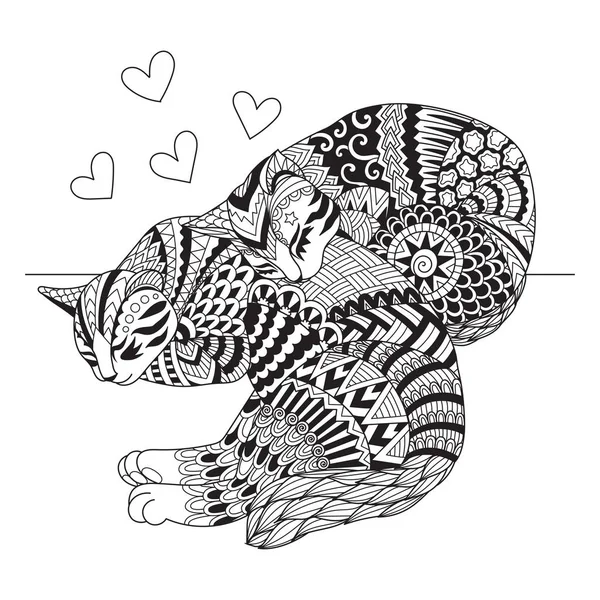 Симпатичные Две Кошки Спят Открытки Дизайн Футболки Раскраска Взрослых Страница — стоковый вектор