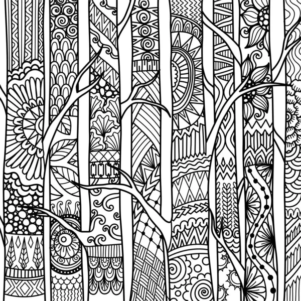 Линейное Искусство Березы Печати Проекту Раскраски Книги Далее Векторная Иллюстрация — стоковый вектор