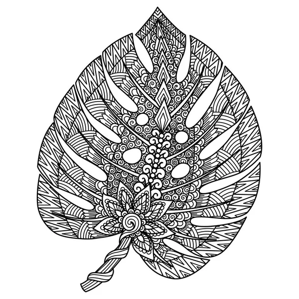 Line Art Design Monstera Leaf Adult Coloring Book Coloring Page — стоковый вектор