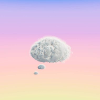 3D dumanı ya da bulutları baloncuk konuşma, konuşma, metin için kopyalama alanı ile düşünce konseptine dönüştürme.