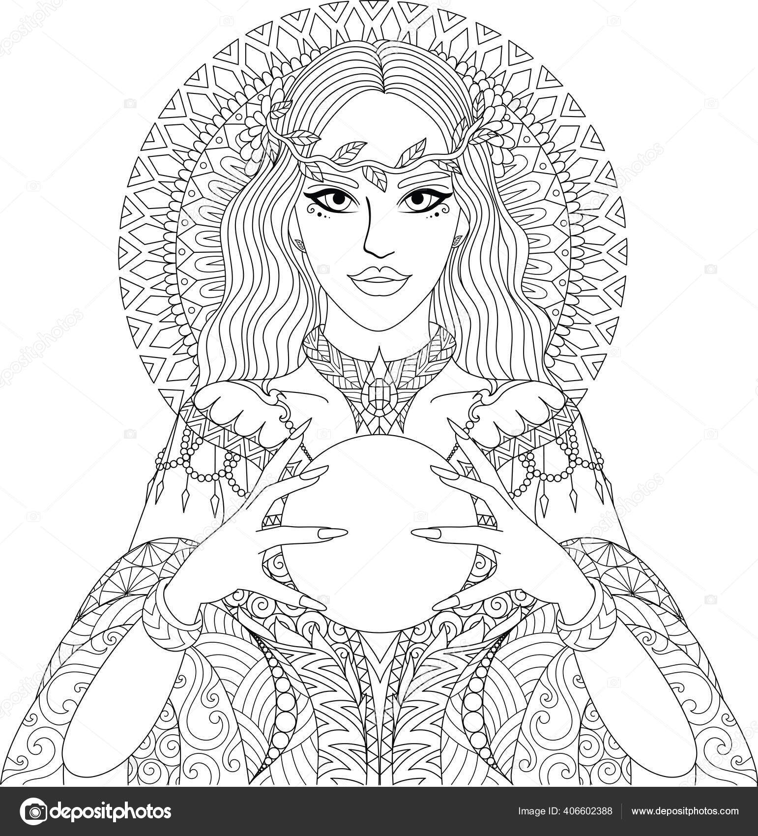 Bruxa bonita numa vassoura - Dia das Bruxas - Coloring Pages for Adults