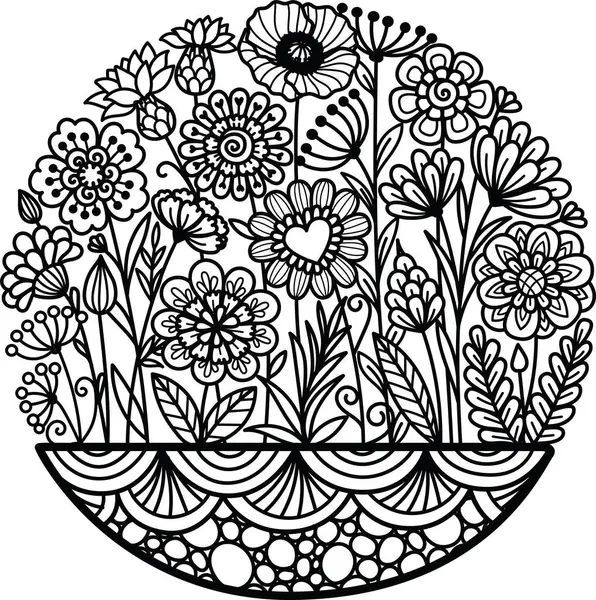 Schöne Abstrakte Blumen Kreisform Für Gestaltungselemente Und Malbuchseiten Für Erwachsene — Stockvektor