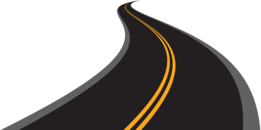 Temiz, illüstrasyon kıvrımlı yol veya otoyol uzaklığa doğru çekiliyor. Orta kısımda çift turuncu çizgi ve gri omuzlar. Şeffaf arkaplan üzerinde eğri yol boyunca perspektif ileri