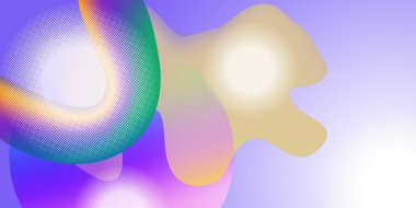 Canlı, soyut arkaplan, düzgün serbest biçim şekilleri akan sıvı. Şekiller çeşitli renklerde parlak yeşil turuncu sarı mor ve üzerinde noktalı yarım tonlu ızgara motifler var.