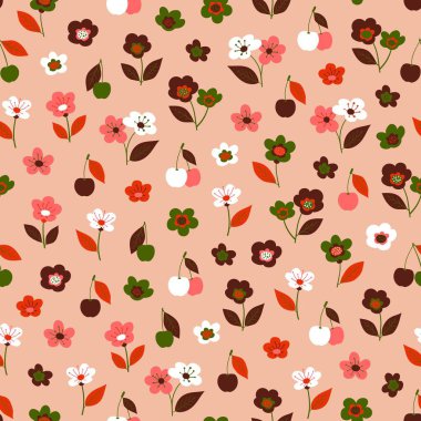 Kiraz çiçeği. Çiçek ve meyve kiraz ile sorunsuz çiçek desenli