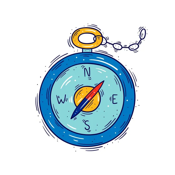 Ilustração vetorial de uma bússola, ícone de doodle desenhado à mão, isolado —  Vetores de Stock