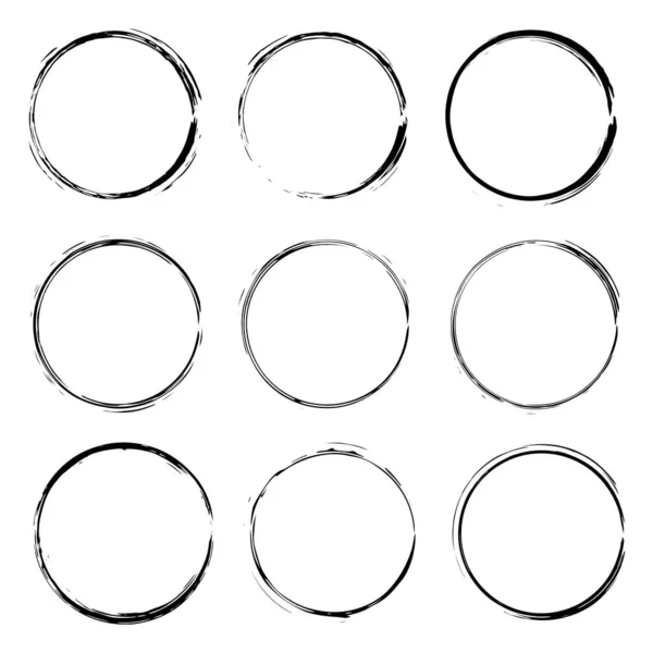 Set Hand Drawn Vector Circle Black Frame Border Grunge Style — Stock Vector