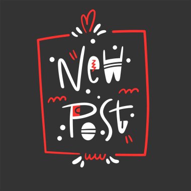 Dekoratif öğeler ve kare çerçeve ile yeni bir post-hand çizilmiş modern harf - blog, web sitesi, günlük - koyu gri arka planda kırmızı ve beyaz - Vektör illüstrasyonu izole edildi