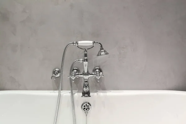 Bright Bathroom New Textured Wall Plumbing — Stock Photo, Image