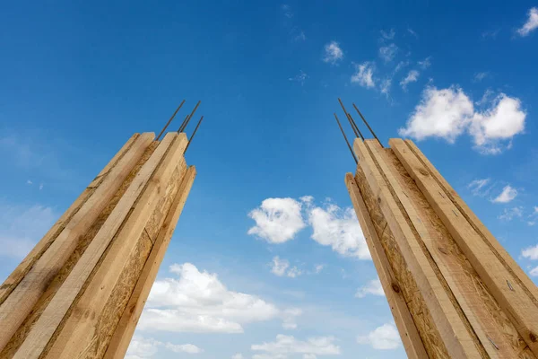 House Construction Concept Low Angle View Close Photo Two House — Stock Photo, Image