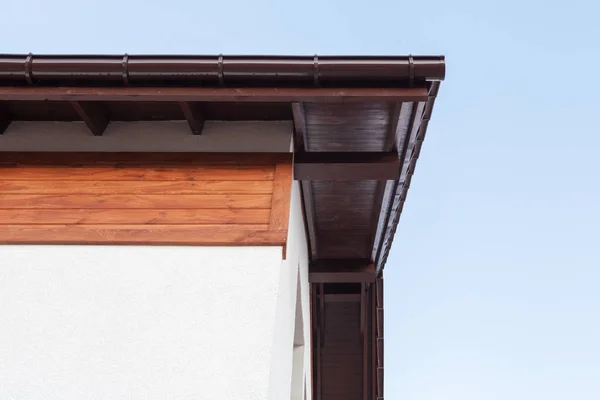 Close Low Angle Top View Photo Brown Roof Corner Wooden — Stock Photo, Image