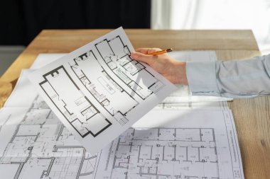 Emin konsantre profesyonel bayan o oturup boş belge bakmak el Resepsiyon tutun, onun resmi kıyafeti gömlekli yakın kırpılmış