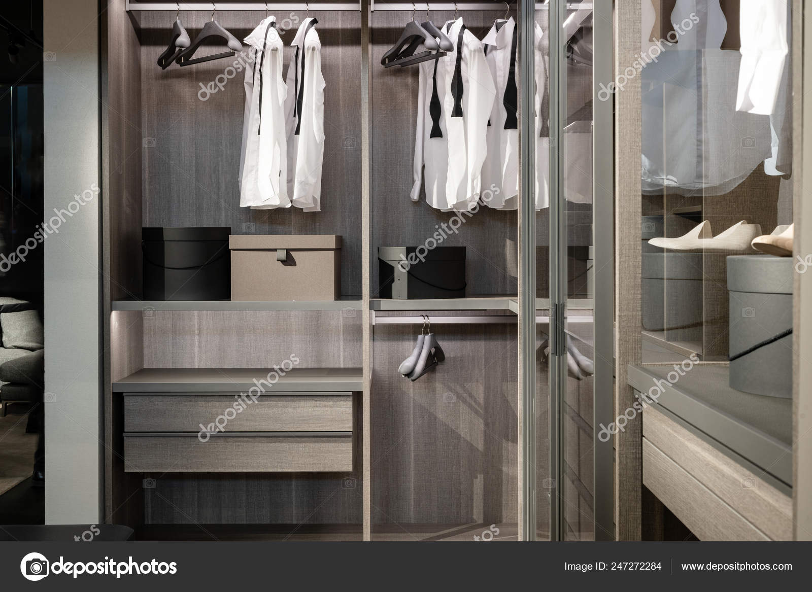 Large Open Glass Doors Wardrobe Different Stuff Shoes Male