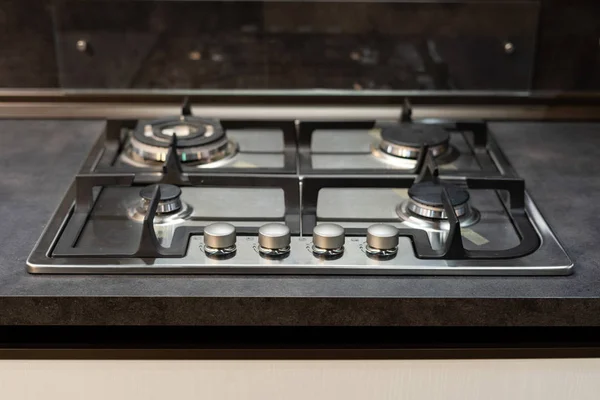 Φωτογραφία Closeup Διακόπτη Πίνακα Για Εντοιχισμένη Κουζίνα Αερίου Εστίες Γκρι — Φωτογραφία Αρχείου