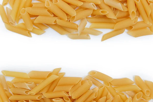 Heap Raw Pasta Isolated White Background Top View Copy Space — Stock Photo, Image