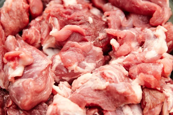 Rohes Stück Schweinefleisch Oder Rindfleisch Aus Nächster Nähe Von Oben — Stockfoto