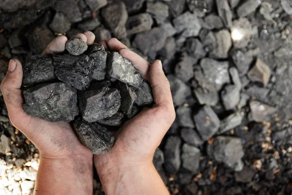 Mijnwerker Handen Van Mens Van Kolen Achtergrond Kolen Mijnbouw Energie — Stockfoto