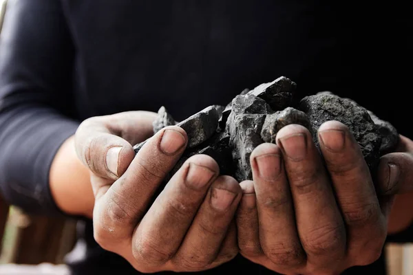 Mijnwerker Handen Van Mens Van Kolen Achtergrond Kolen Mijnbouw Energie — Stockfoto