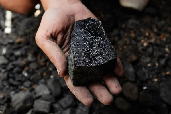 Mijnwerker Handen Van Mens Van Kolen Achtergrond Kolen Mijnbouw Energie — Stockfoto