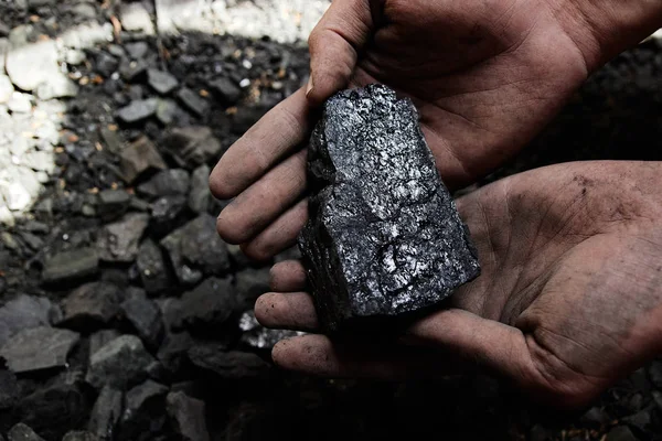 Mijnwerker Handen Van Mens Van Kolen Achtergrond Kolen Mijnbouw Energie — Stockfoto