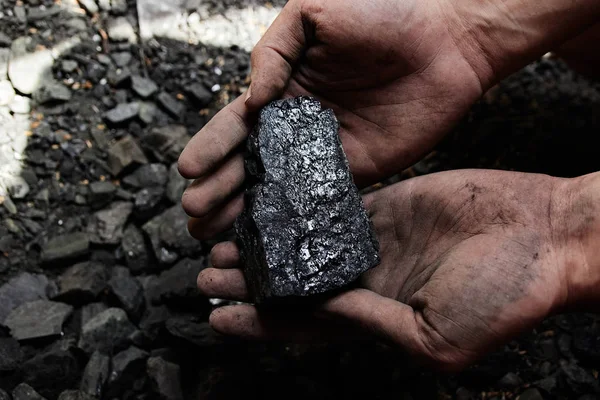 Coal Miner Man Hands Coal Background Coal Mining Energy Source — Stock Photo, Image