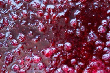 frenk üzümü reçel. Yukarıdan görüntüleyin. Arka plan için. Çilek. Malzemeler.