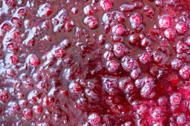 frenk üzümü reçel. Yukarıdan görüntüleyin. Arka plan için. Çilek. Malzemeler.