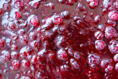 frenk üzümü reçel. Yukarıdan görüntüleyin. Arka plan için. Çilek. Malzemeler.