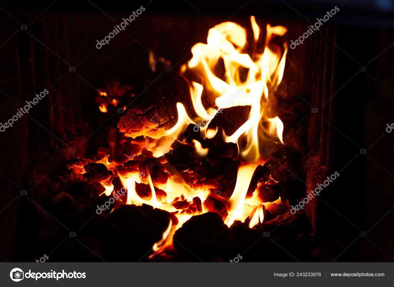 Flames Fire Stove Fireplace Dark Stock Photo C Rahwik 243233976