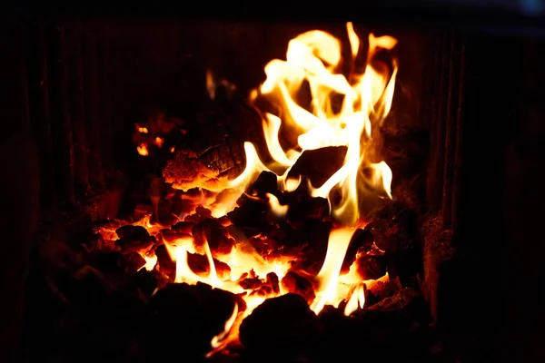 Flames Fire Stove Fireplace Dark — Stock Photo, Image