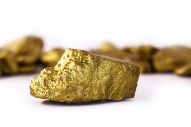 Gold stone in high resolution. Gold on white background isolated. Mineral extraction concept. clipart