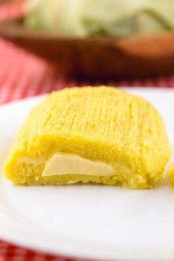 Pamonha, peynir dolgulu Brezilya tatlı mısırı. Brezilya tipik Pamonha, minas gerais ve goiais devlet gıda. Geleneksel gıda kavramı. Haziran ve Temmuz aylarında kırsal partilerde Brezilya gıda