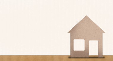 Görüntü arka planı, ev veya güvenlik kavramı. metin için oda ile bir karton ev görüntüsü.