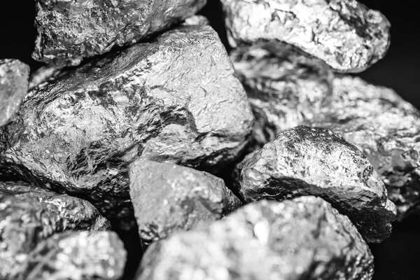 Elemental Chromium specimen sample isolated on black background, mining and gemstone concept.