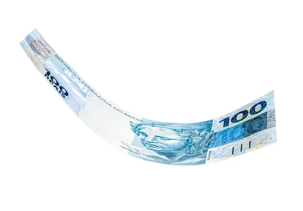 ブラジルからの100レイの紙幣が白い背景に落ちています — ストック写真
