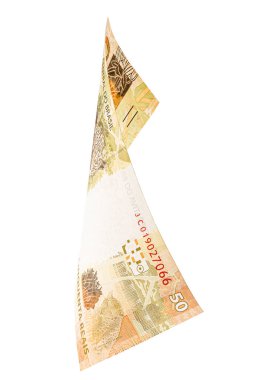 50 reais fatura, Brezilya 'dan gelen para, hızla düşüyor. Ekonomik kriz, kayıp veya durgunluk kavramı.