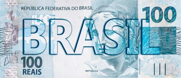 100 Brazilské Reais Poznámka Slovem Brazil Napsané Světle Reflektorů Pojem — Stock fotografie
