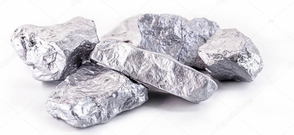 Chrome elemental specimen sample isolated on white background, mining and gemstone concept.