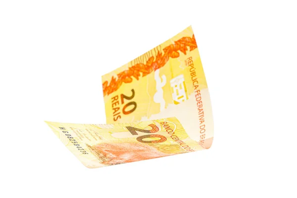 Vinte Reais Brasil Dinheiro Brasileiro Fundo Branco Isolado Foco Spot — Fotografia de Stock