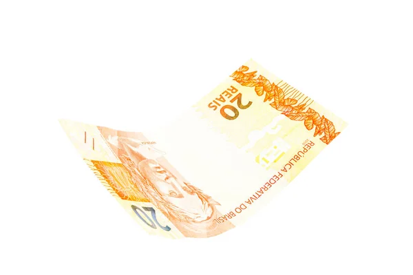 Twenty Reais Banknote Brazil Brazilian Money Isolated White Background Falling — Stock Photo, Image