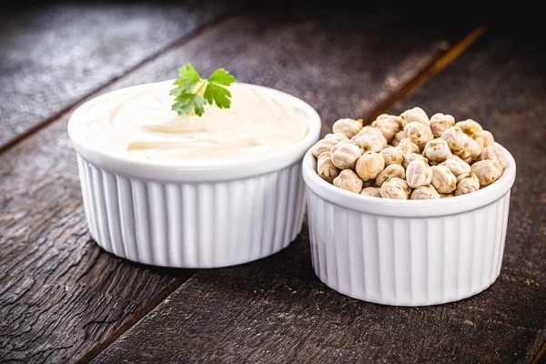 Mayonesa Vegana Hecha Del Agua Cocinar Garbanzos — Foto de Stock