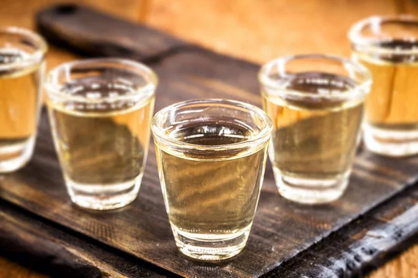 Small Dose Glasses High Quality Distilled Alcohol Brazilian Cachaca Called — Stock Photo, Image