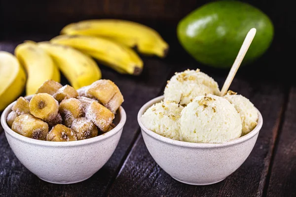 Nicecream - frozen banana ice cream. Banana cream served as vegan ice cream.