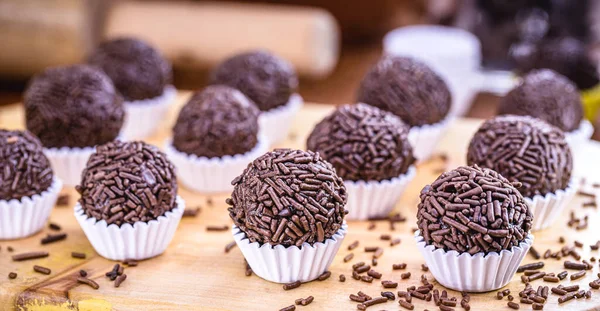 Brigadeiro (or negrinho), a Brazilian chocolate bonbon typical of children\'s birthday parties